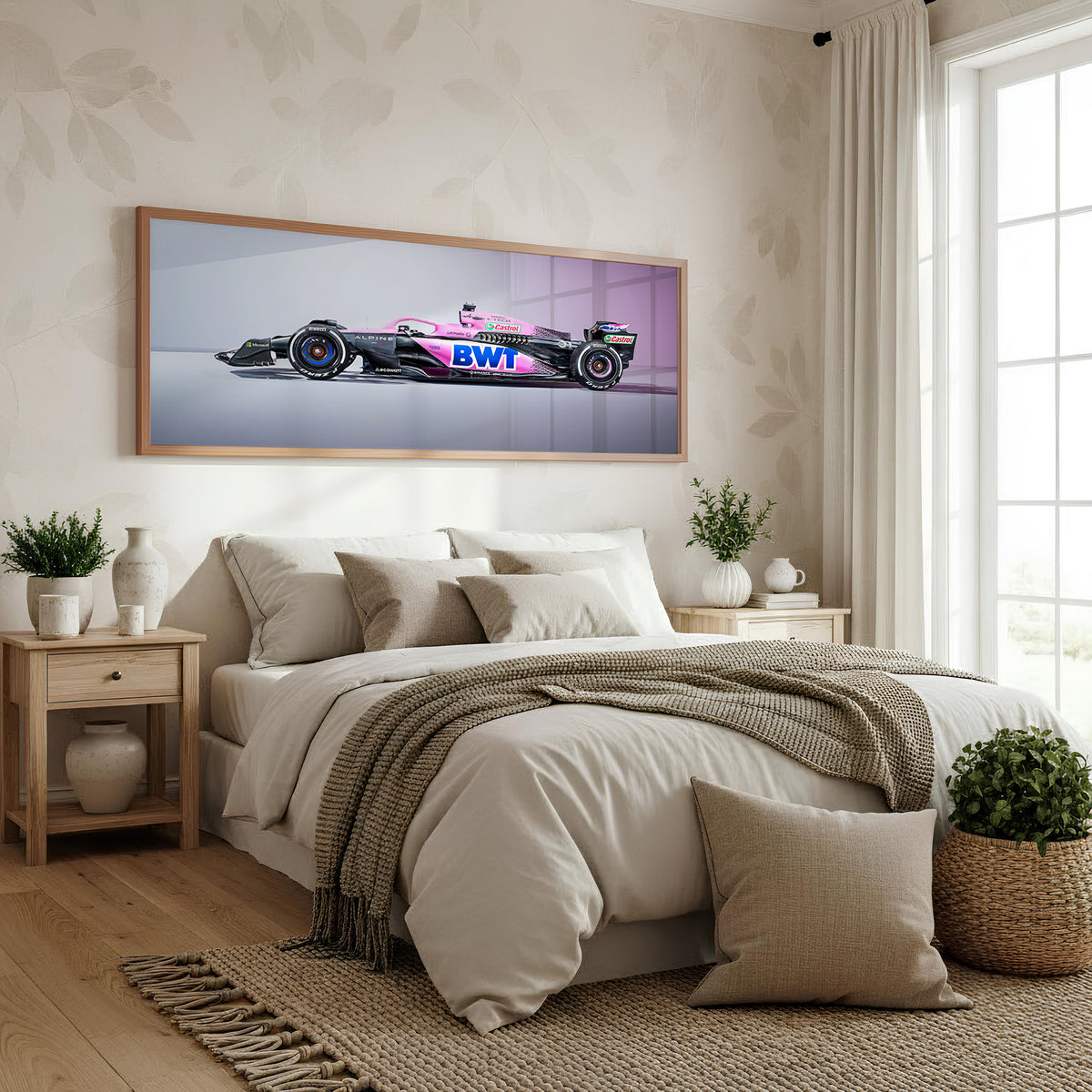 Final Lap Panoramic Formula 1 Wall Art shown in a bedroom