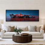 Flat Out Panoramic Formula 1 Wall Art shown in a living room