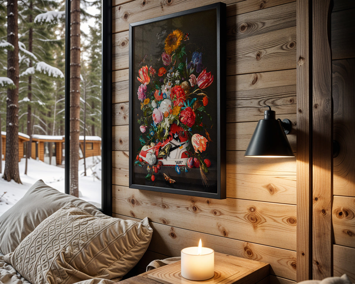 Floral Flight wall art in cabin interior