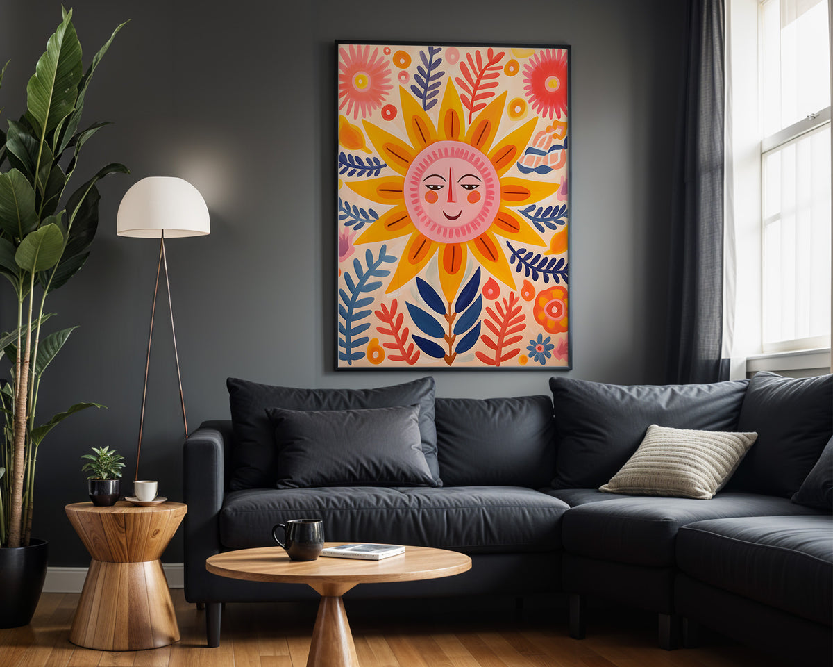 Folk Sun kids nursery wall art – alternate room view