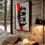 Follow One Course motivational wall art – main room view
