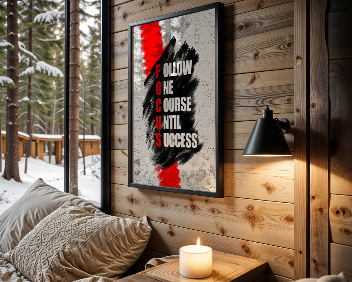Follow One Course motivational wall art – main room view
