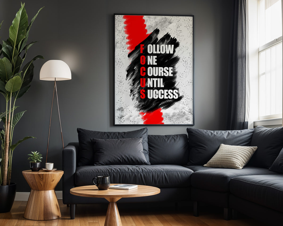 Follow One Course motivational wall art – alternate room view
