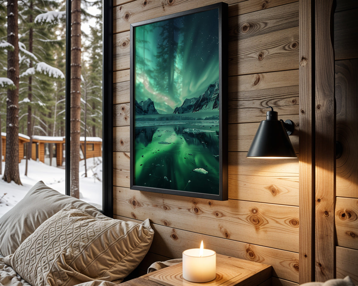 Forest Lights aurora wall art – main room view