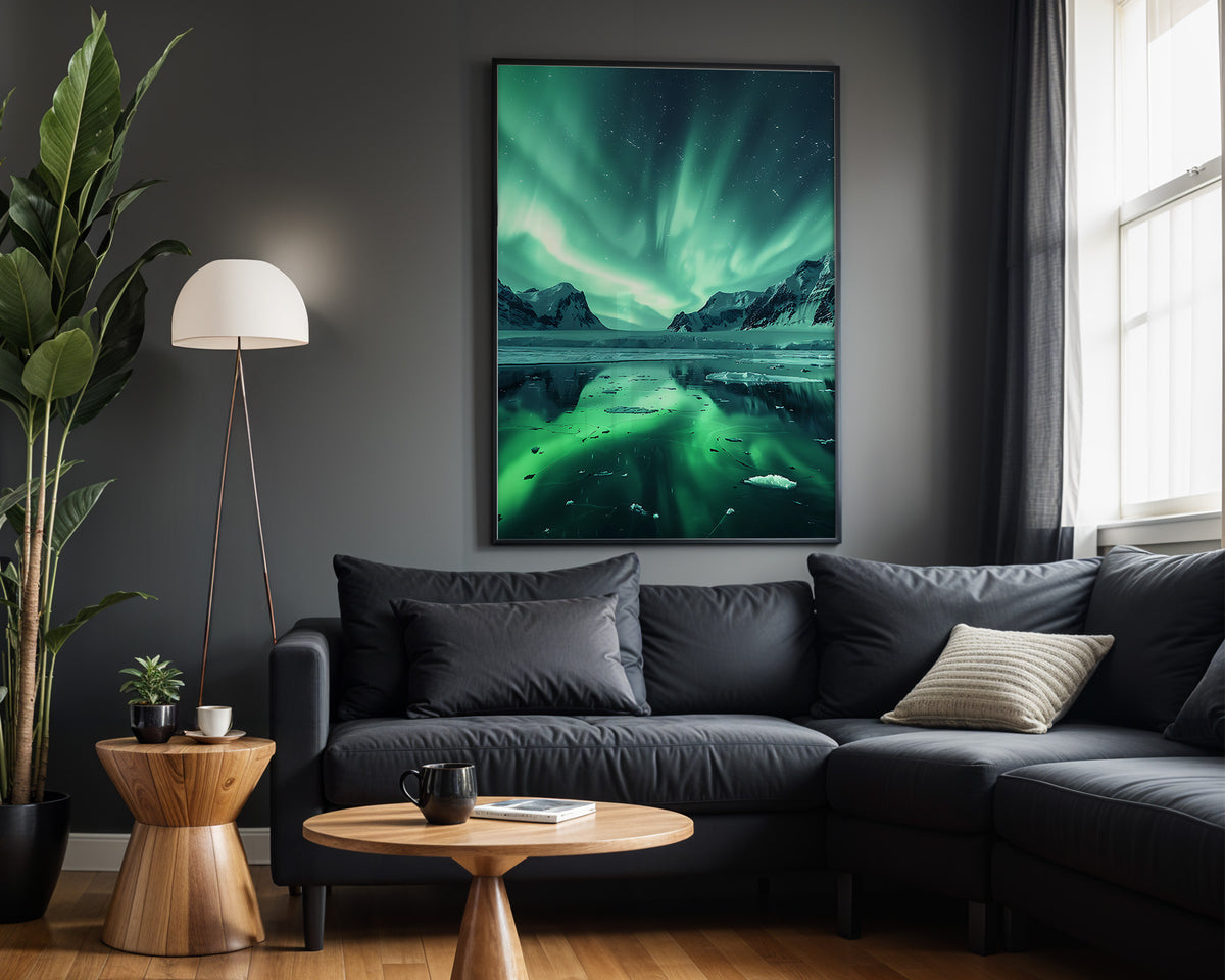 Forest Lights aurora wall art – alternate room view