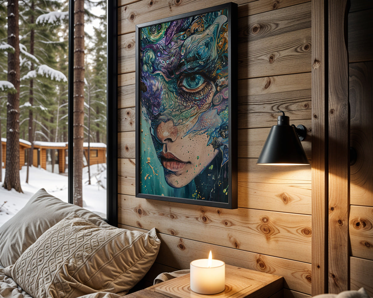 Fractured Reflection psychedelic wall art – cabin room view