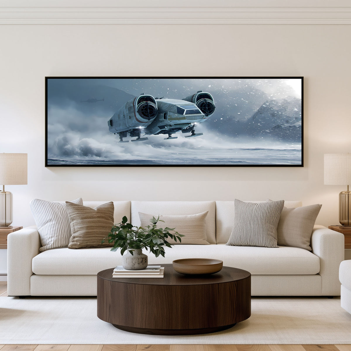 Frozen Pursuit Panoramic Wall Art shown in a living room