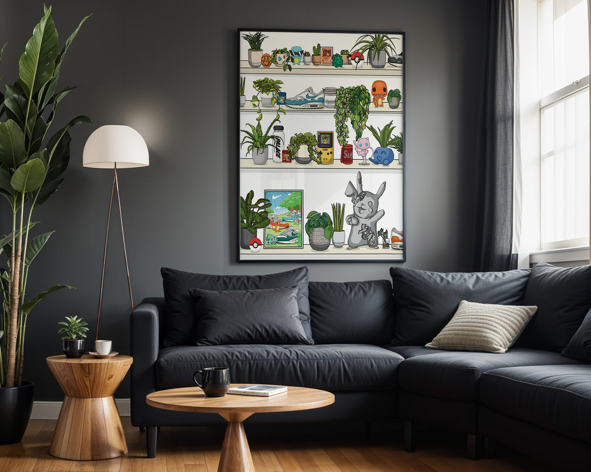 Game Shelf sneaker wall art in modern living room