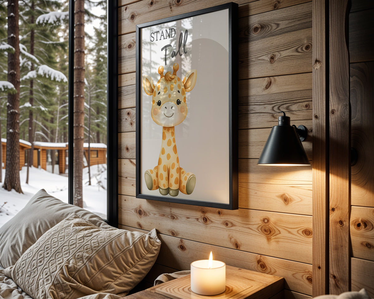 Gentle Giraffe Portrait kids nursery wall art – main room view