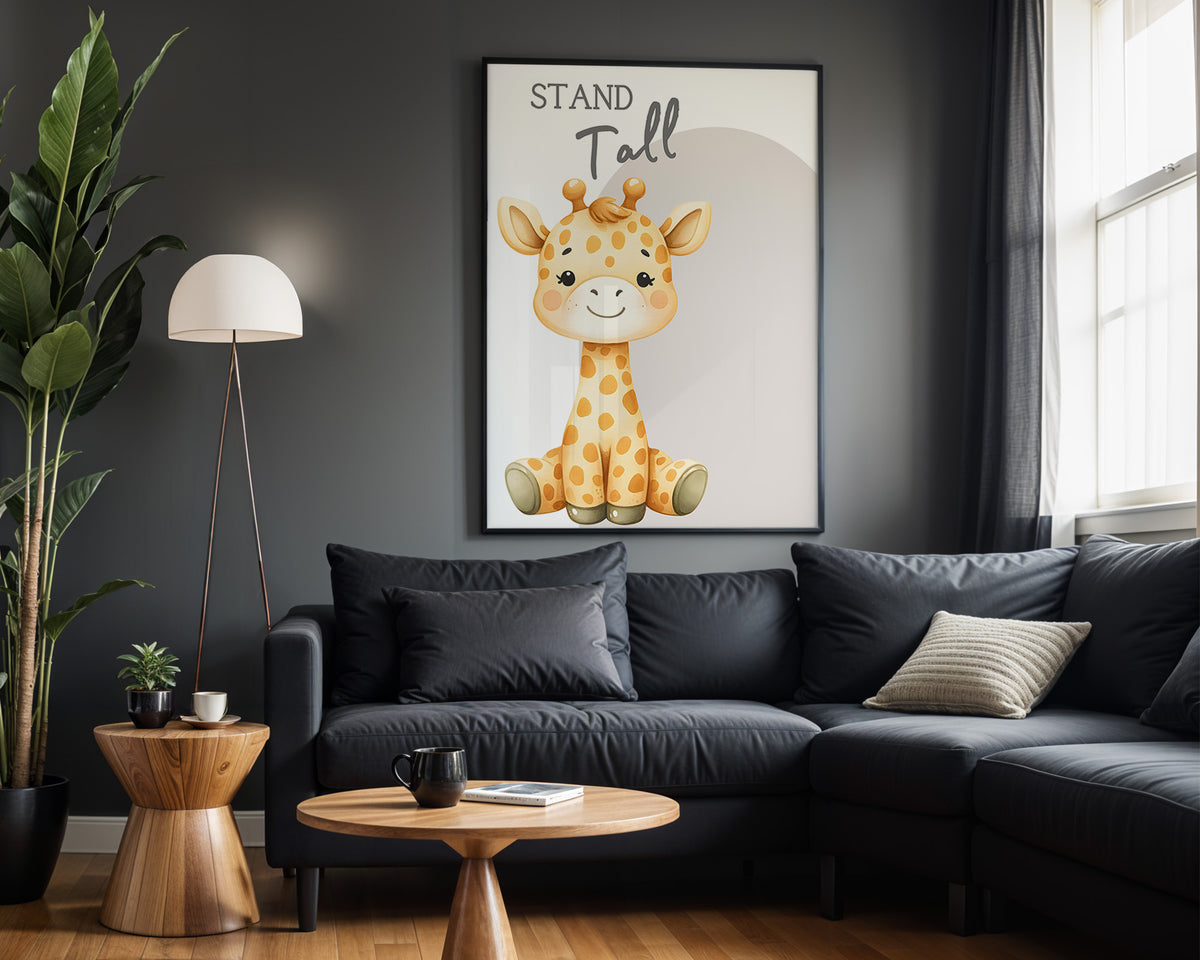 Gentle Giraffe Portrait kids nursery wall art – alternate room view