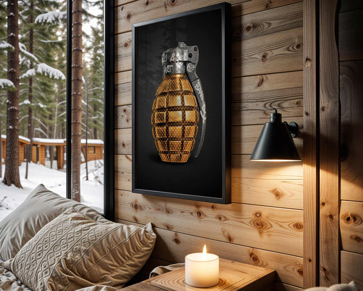 Gold Standard wall art in cabin interior