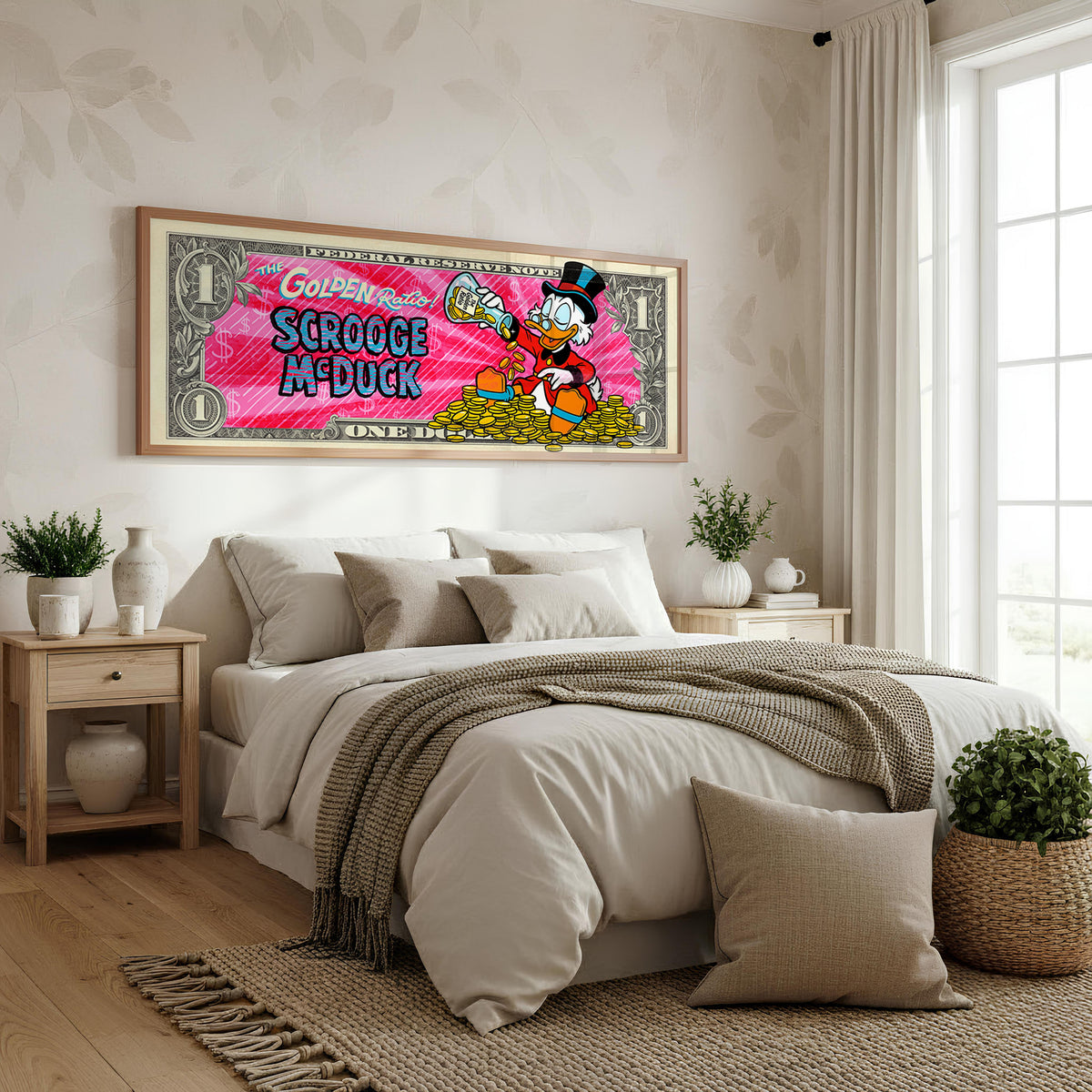 Golden Fortune Panoramic Wall Art shown in a bedroom