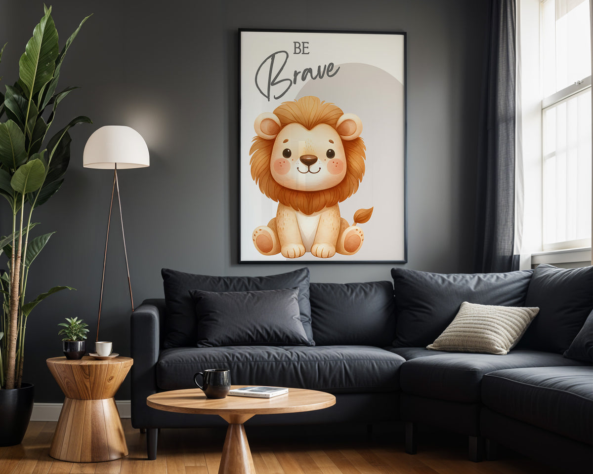 Golden Lion Cub kids nursery wall art – alternate room view