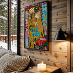 Golden Love Story wall art in cabin interior