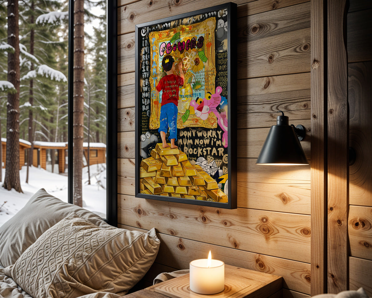 Golden Path wall art in cabin interior