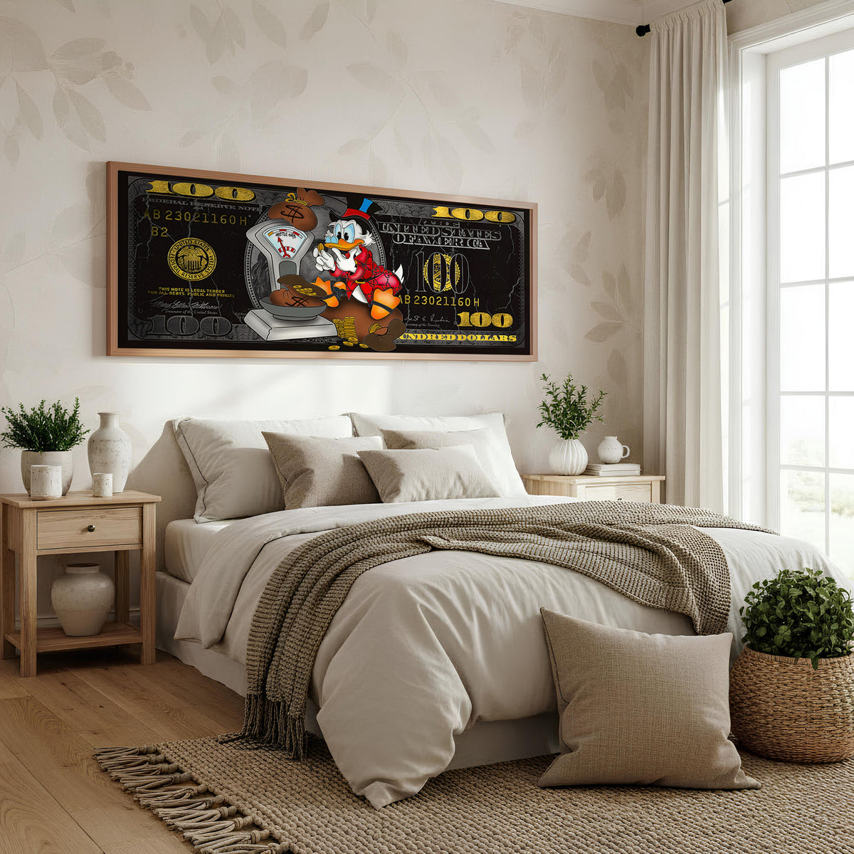 Golden Vault panoramic wall art shown in a bedroom