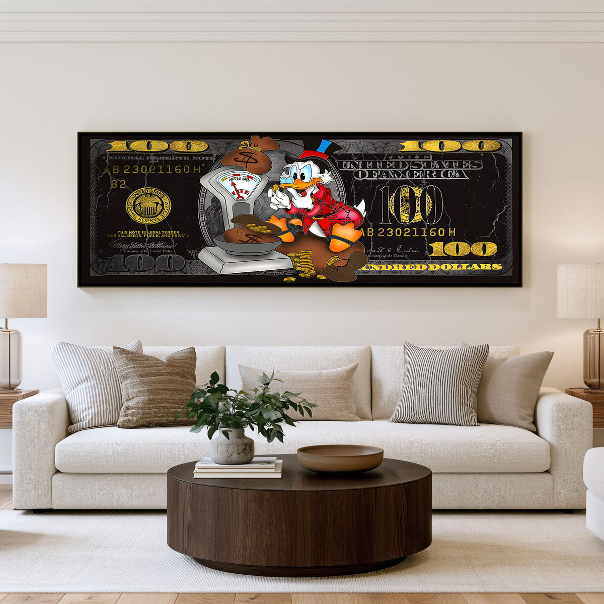 Golden Vault panoramic wall art shown in a living room