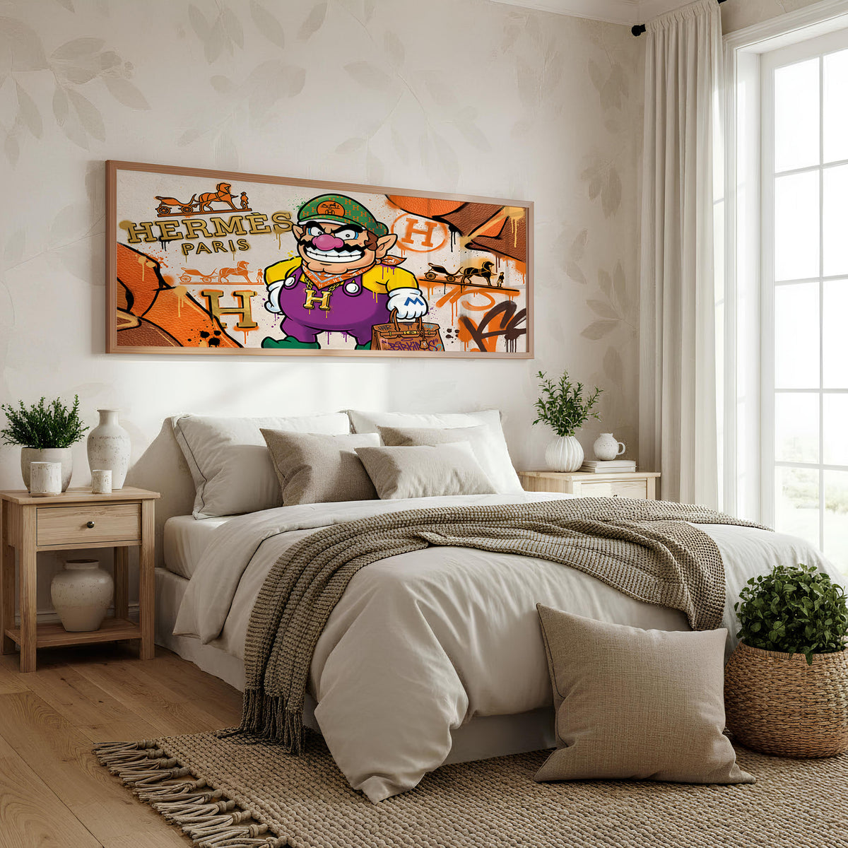 Graffiti Chaos Panoramic Wall Art shown in a bedroom