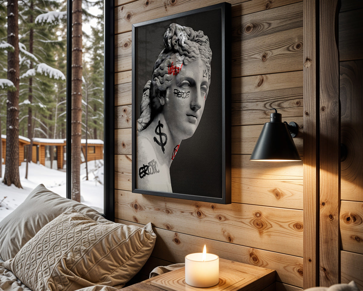 Graffiti Prince wall art in cabin interior