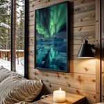 Green Sky Awakening aurora wall art – main room view