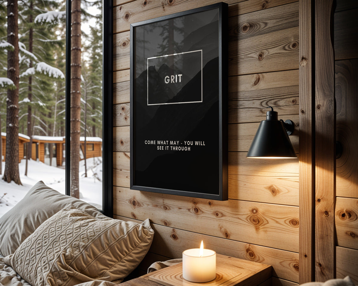 Grit Changes Everything motivational wall art – main room view