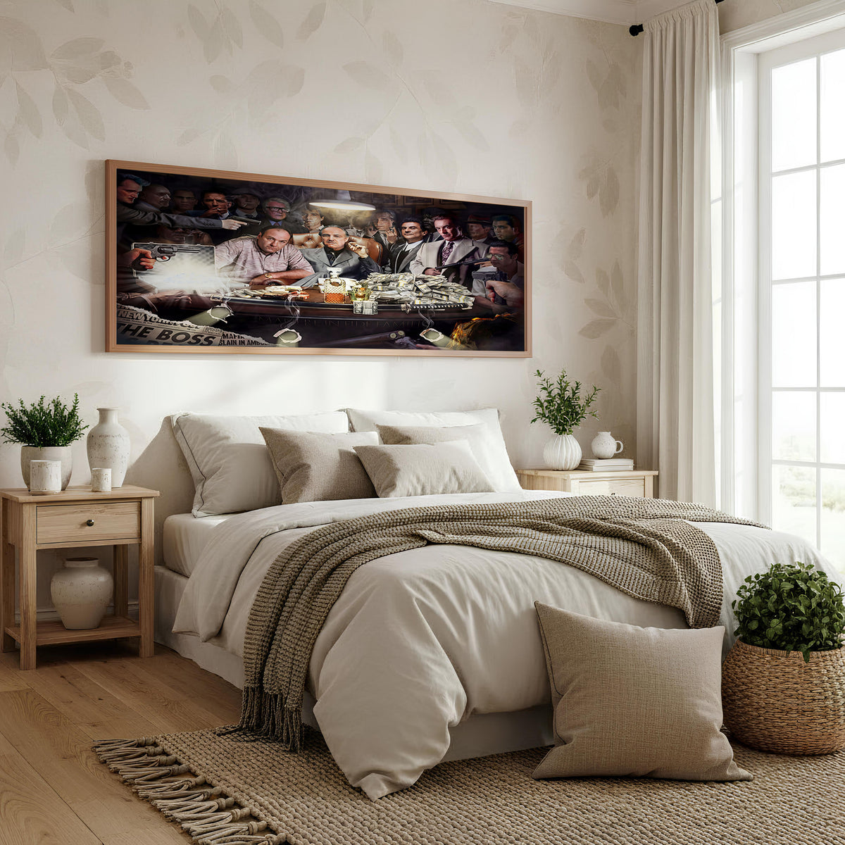 High Stakes Night Panoramic Wall Art shown in a bedroom