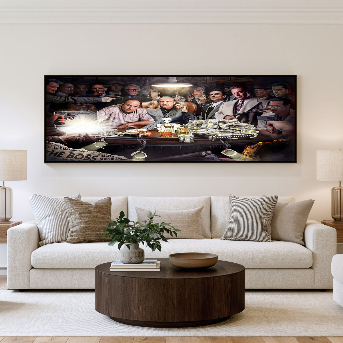 High Stakes Night Panoramic Wall Art shown in a living room