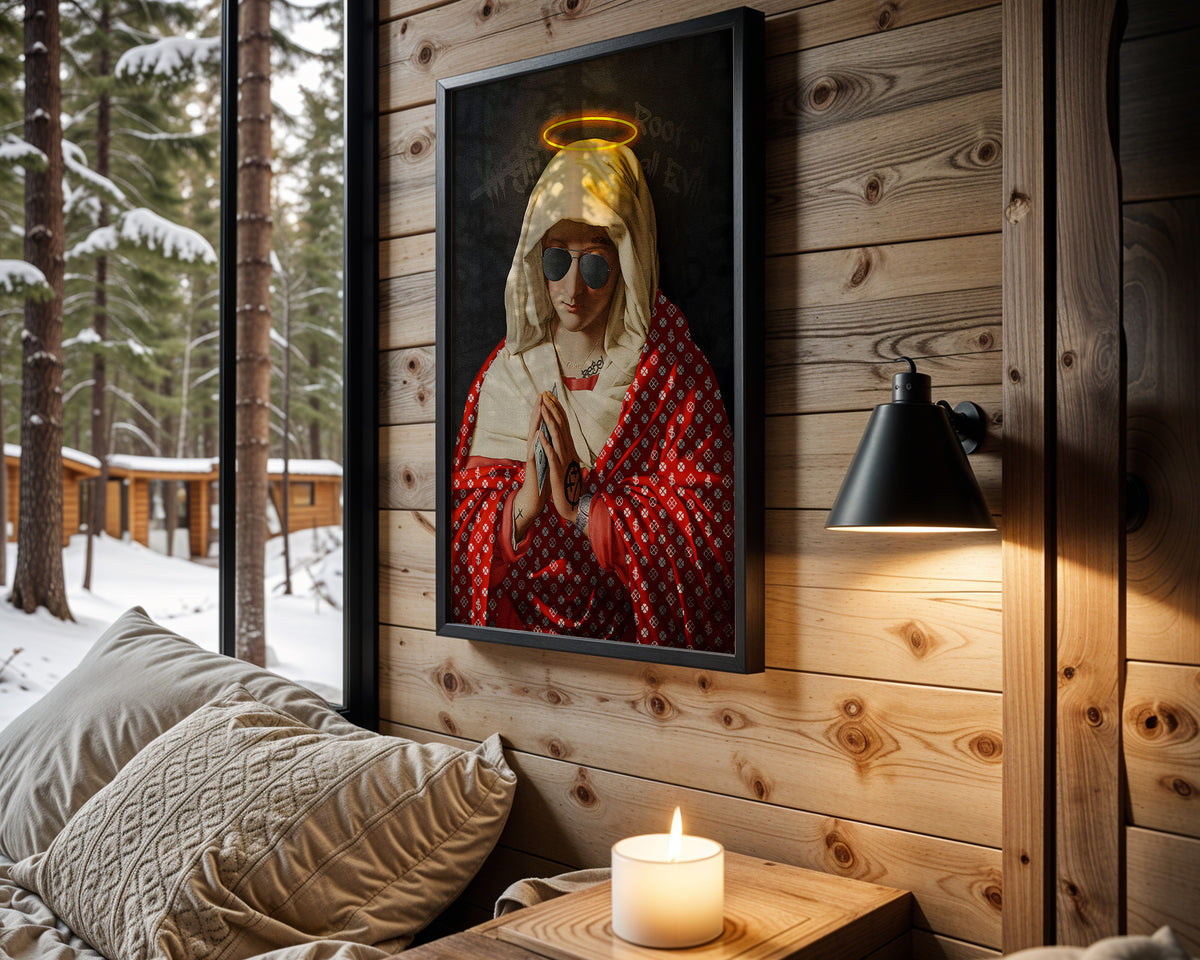 Holy Hype wall art in cabin interior