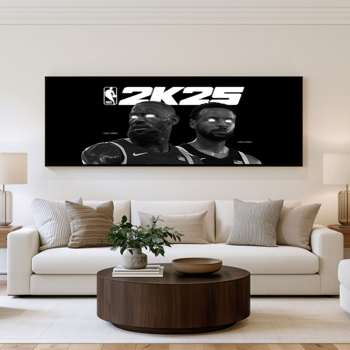 Hoops Legacy Panoramic Wall Art shown in a living room