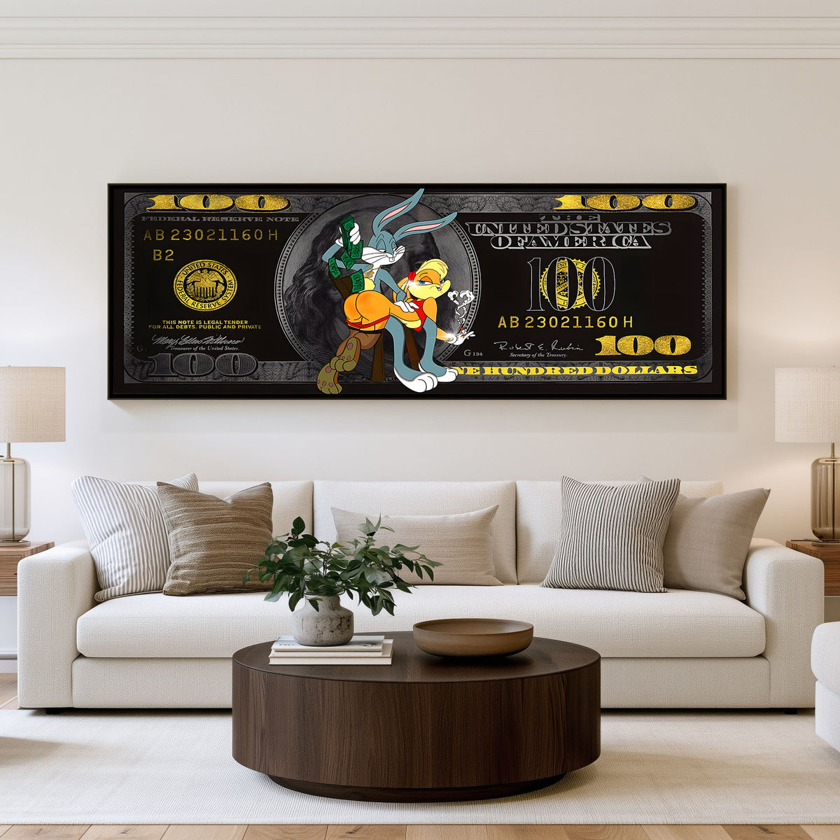 Hundred Club panoramic wall art shown in a living room