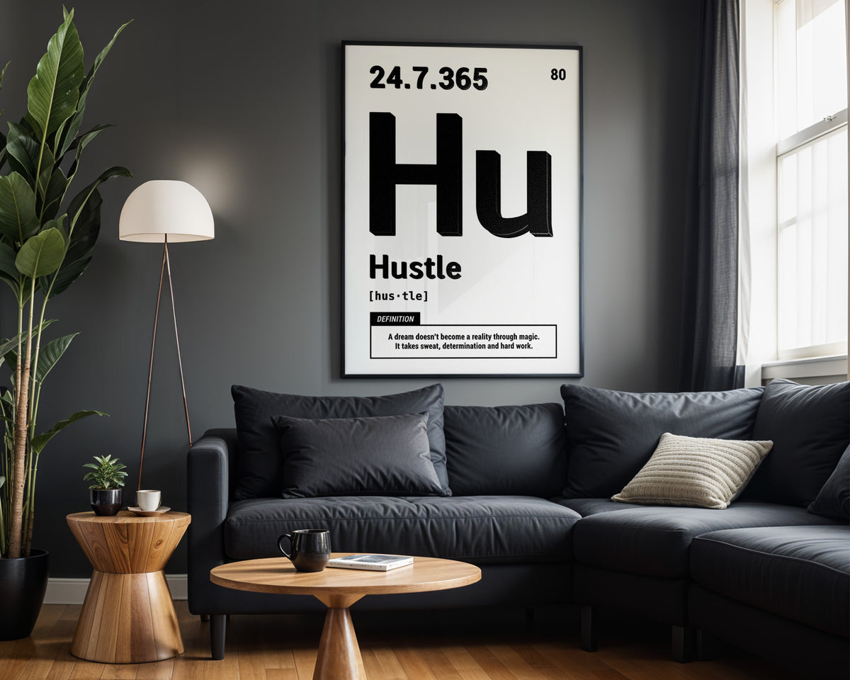Hustle Element motivational wall art – alternate room view