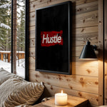 Hustle in Red motivational wall art – main room view
