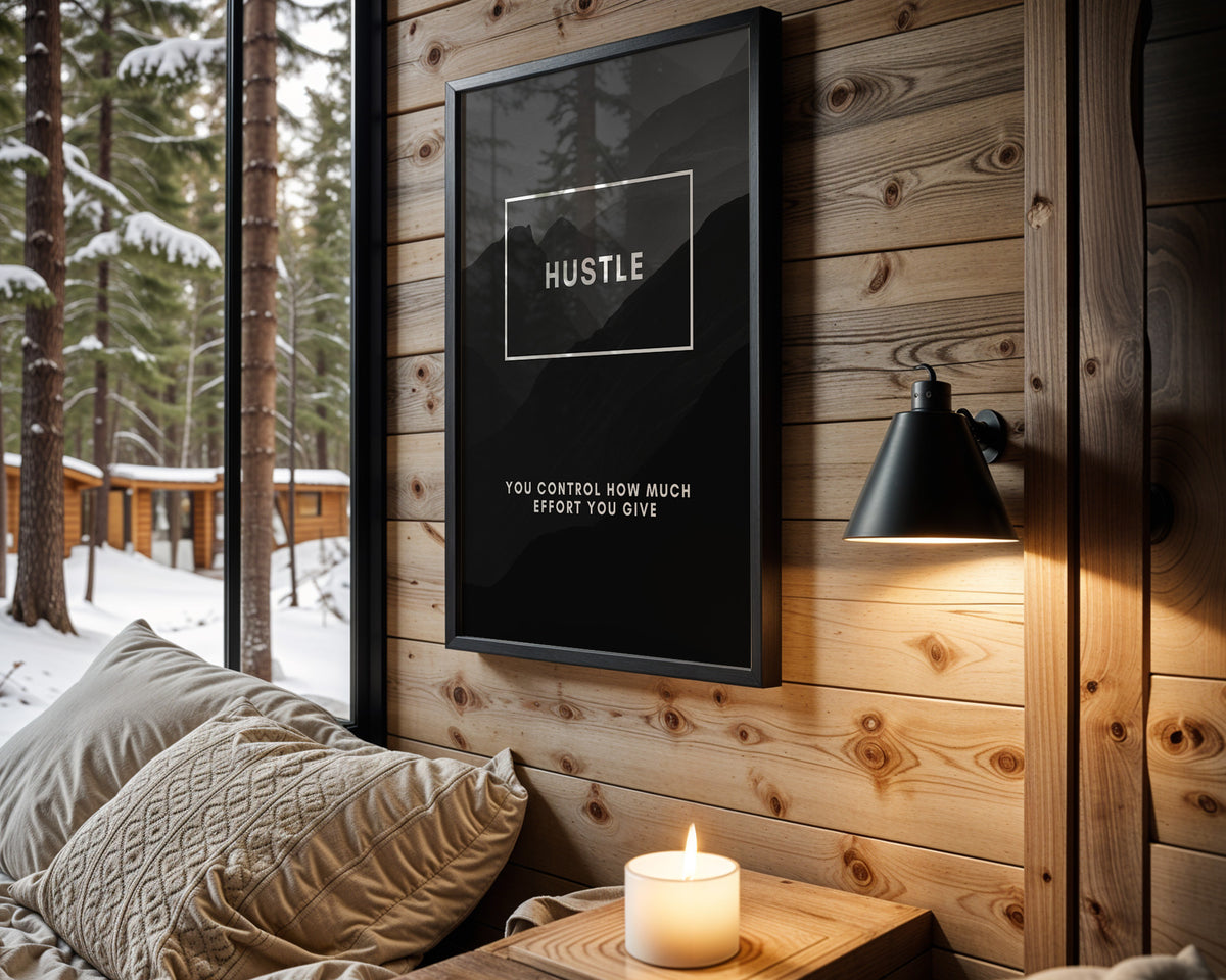Hustle with Purpose motivational wall art – main room view