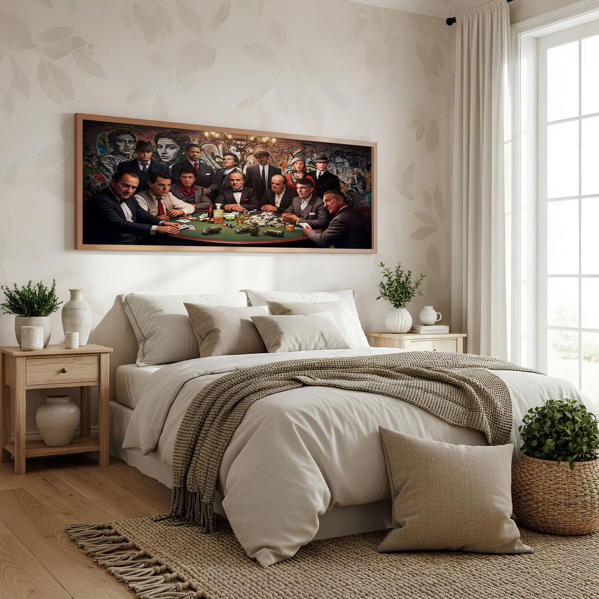 Icons After Dark Panoramic Wall Art shown in a bedroom