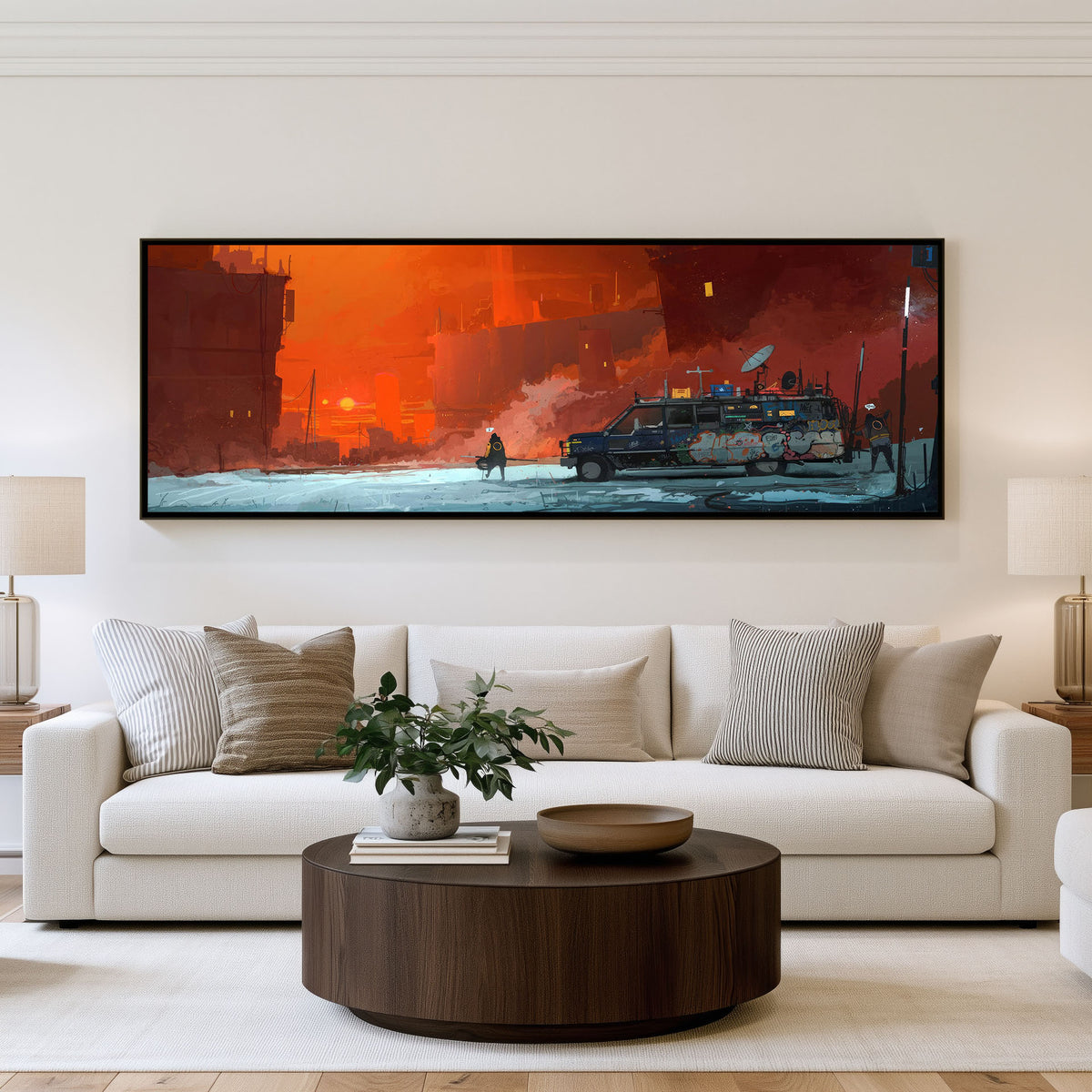 Inferno Passage Panoramic Wall Art shown in a living room