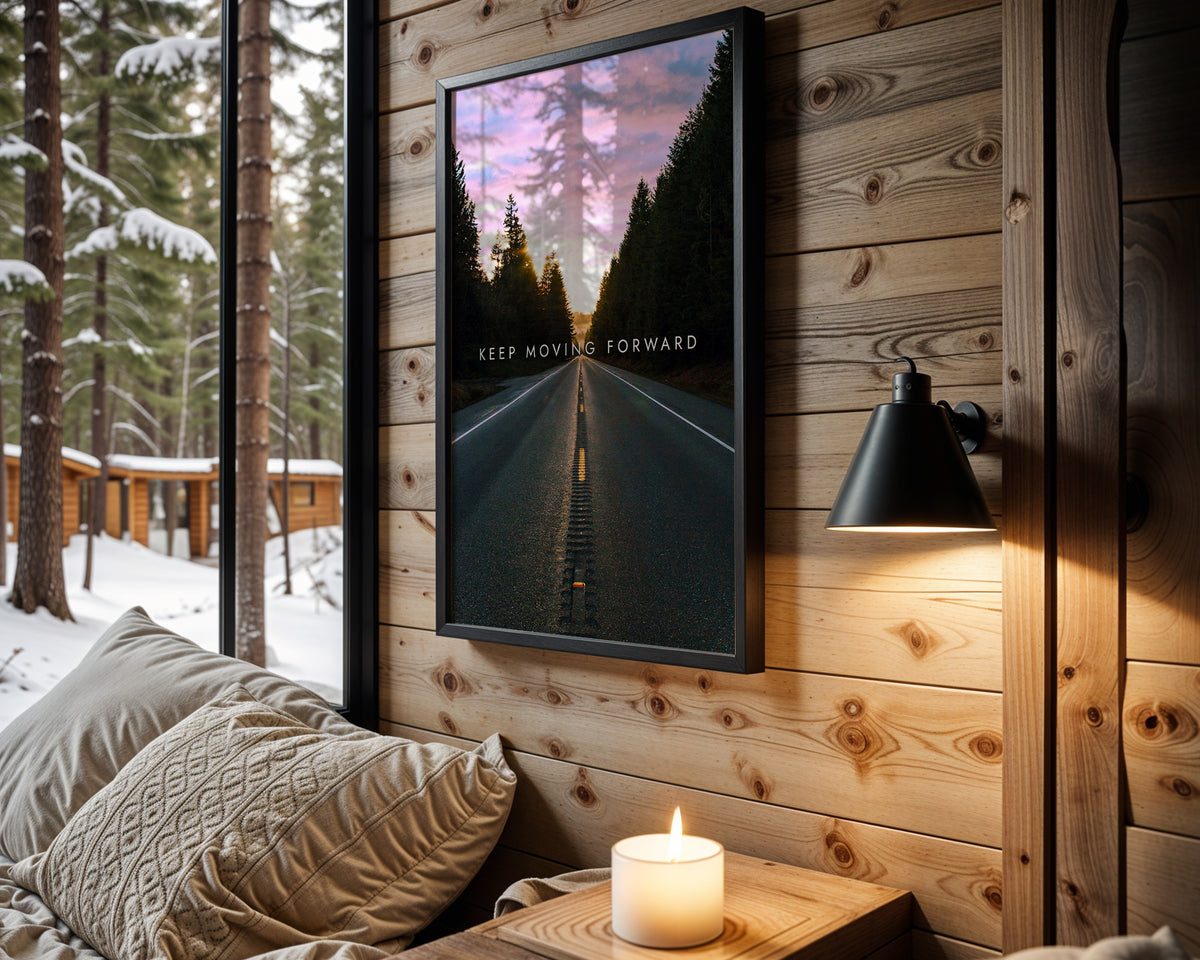 Keep Moving Forward motivational wall art – main room view