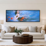 Koi Flight Panoramic Wall Art shown in a living room