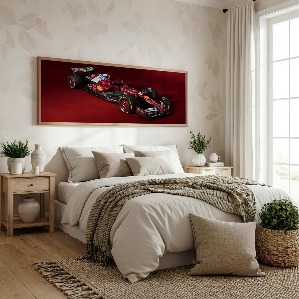 Launch Control Panoramic Formula 1 Wall Art shown in a bedroom