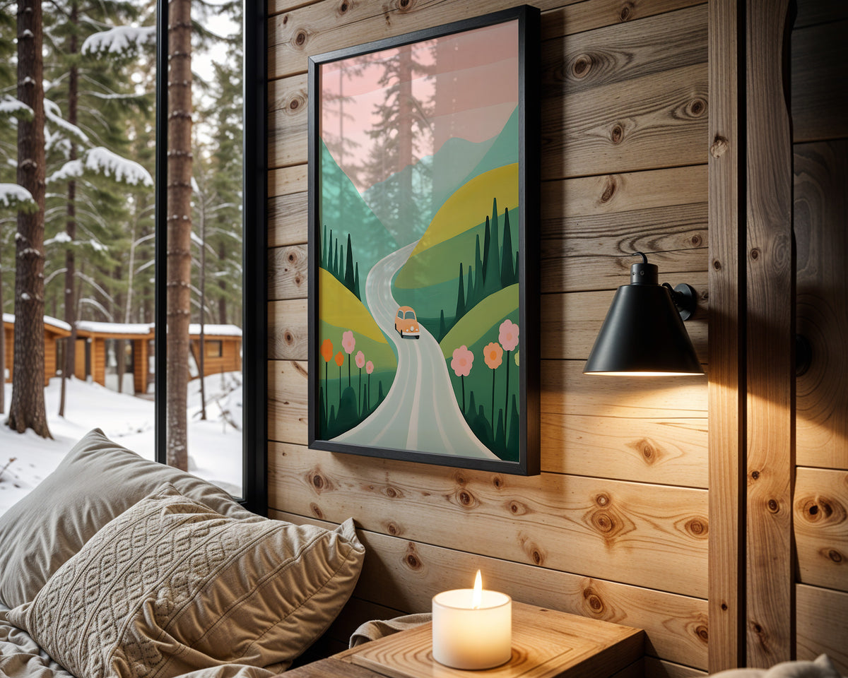 Little Car Big Journey kids nursery wall art – main room view