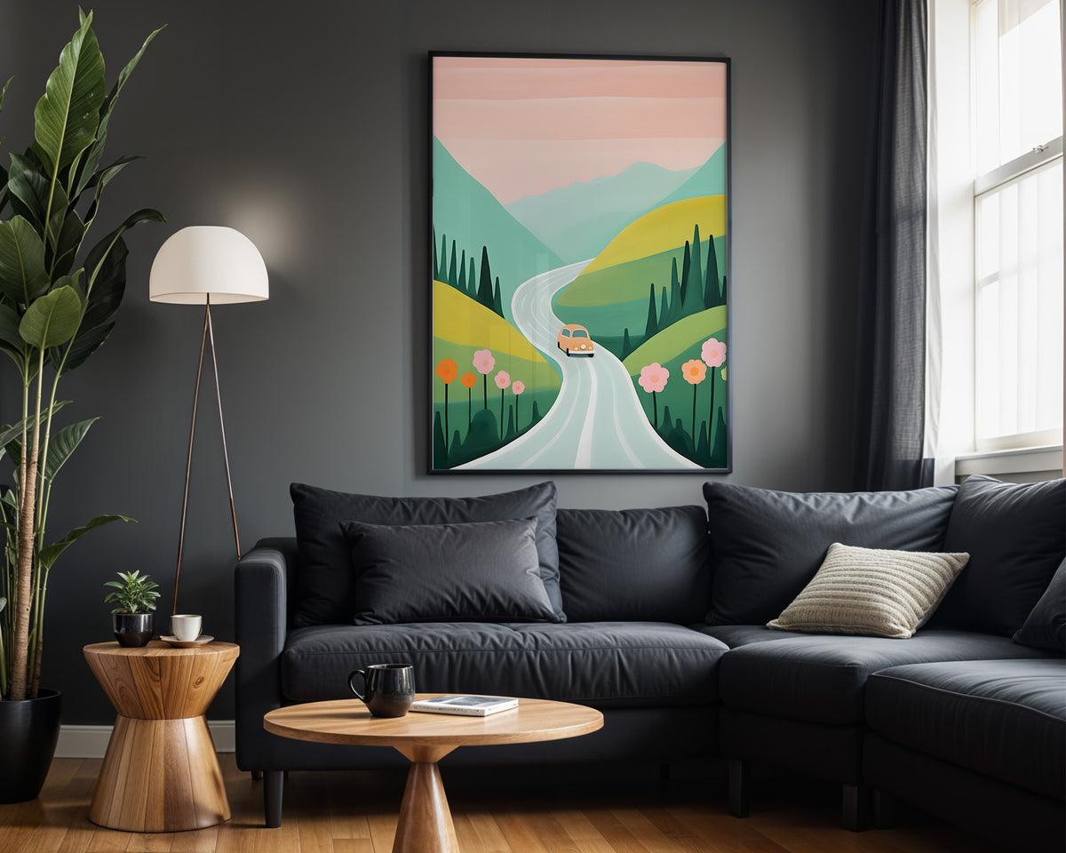 Little Car Big Journey kids nursery wall art – alternate room view