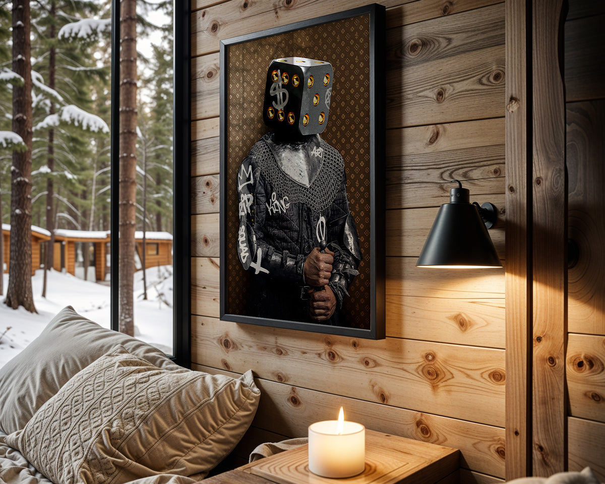 Loaded Dice wall art in cabin interior