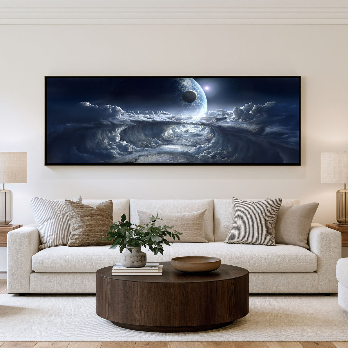 Lunar Coast Panoramic Wall Art shown in a living room