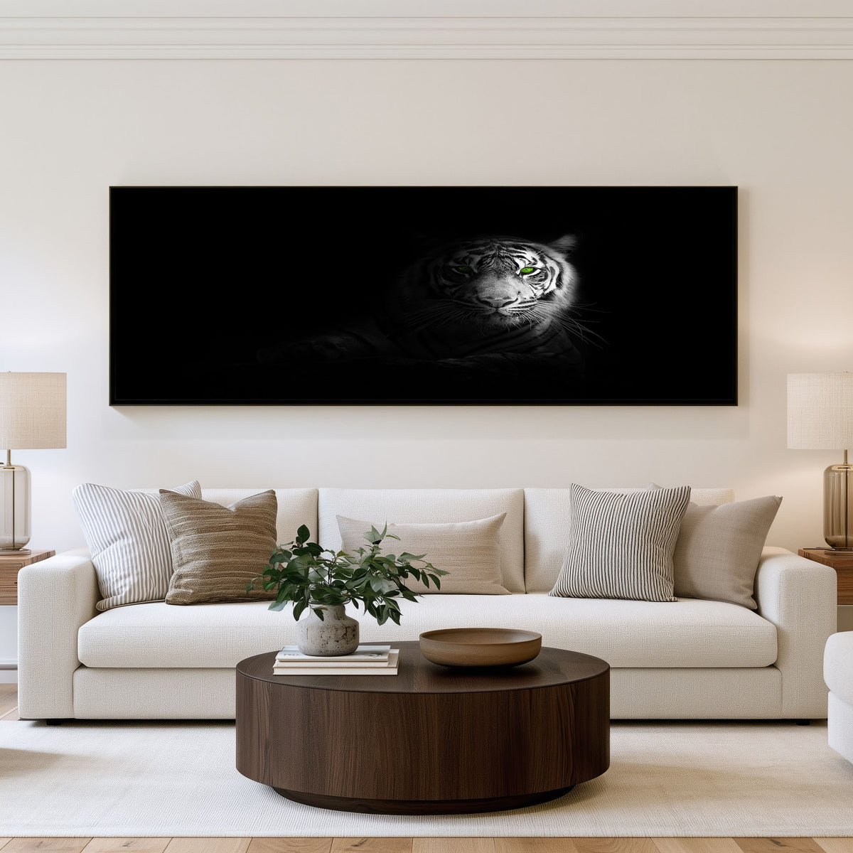 Shadow Tiger Panoramic Wall Art shown in a living room