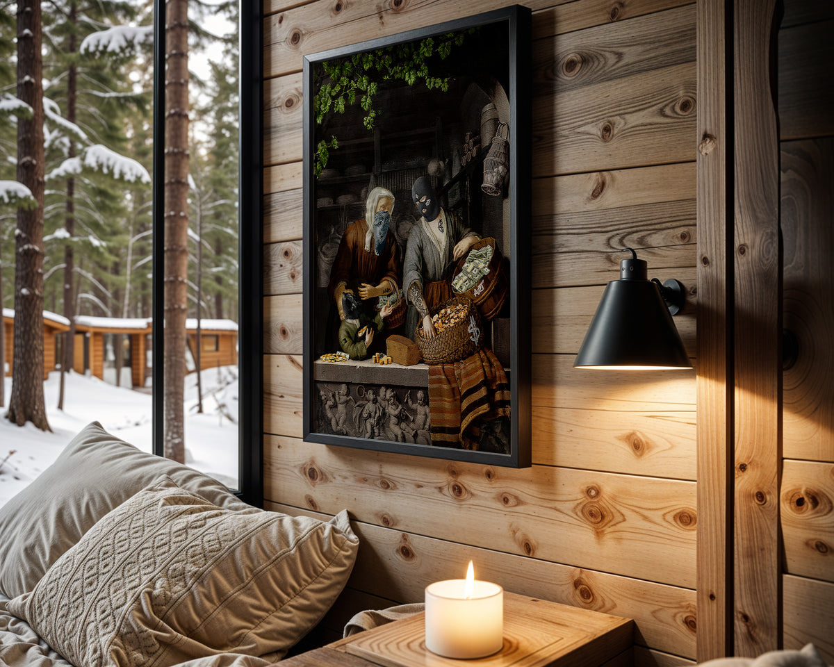 Market Hustle wall art in cabin interior