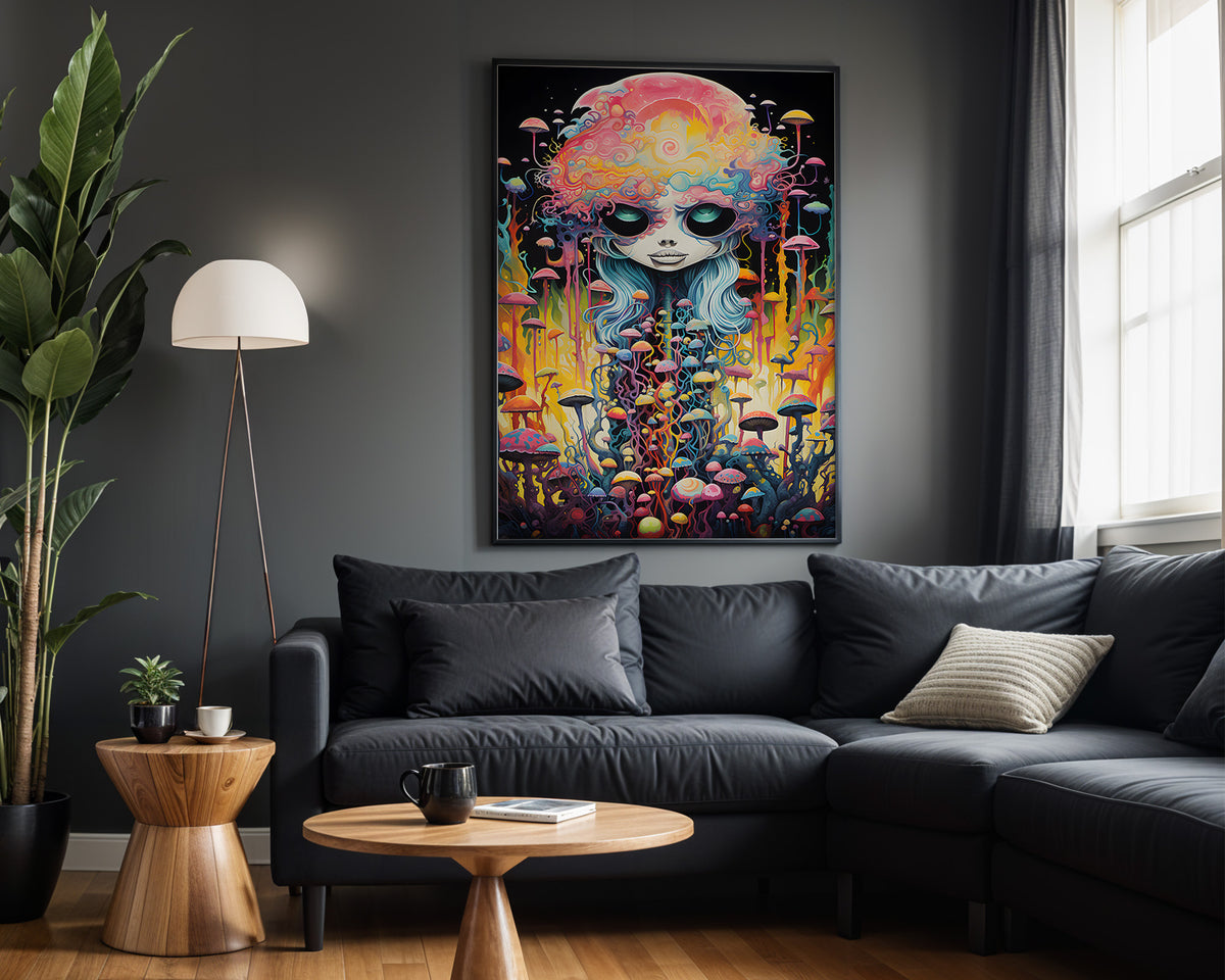 Melted Astronaut psychedelic wall art – dark lounge view