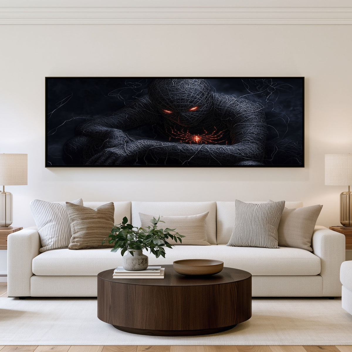 Shadow Web Beast Panoramic Wall Art shown in a living room