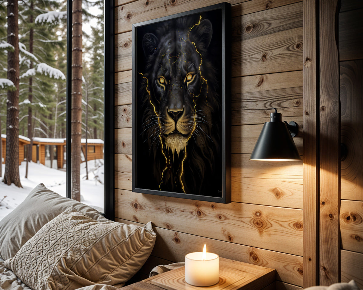 Midnight Lion motivational wall art – main room view
