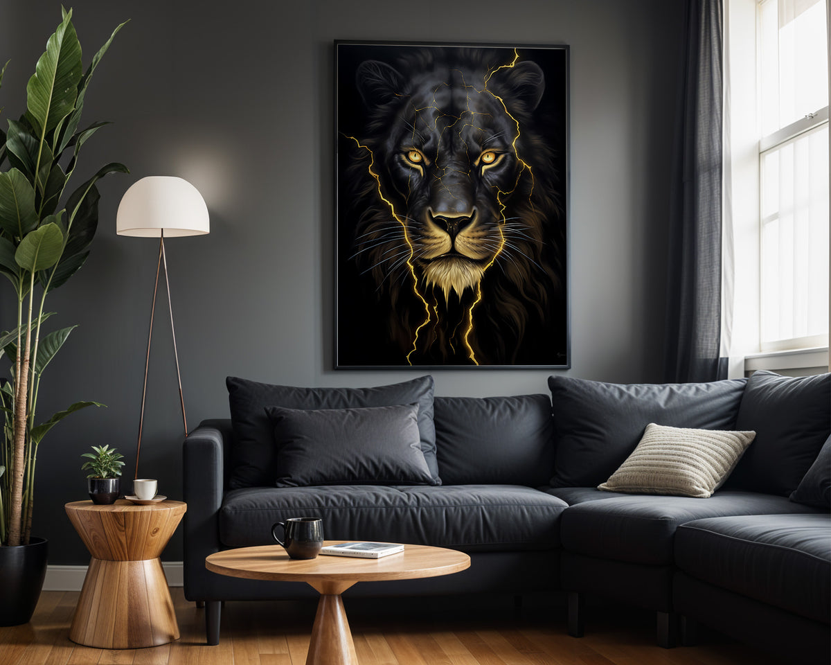 Midnight Lion motivational wall art – alternate room view