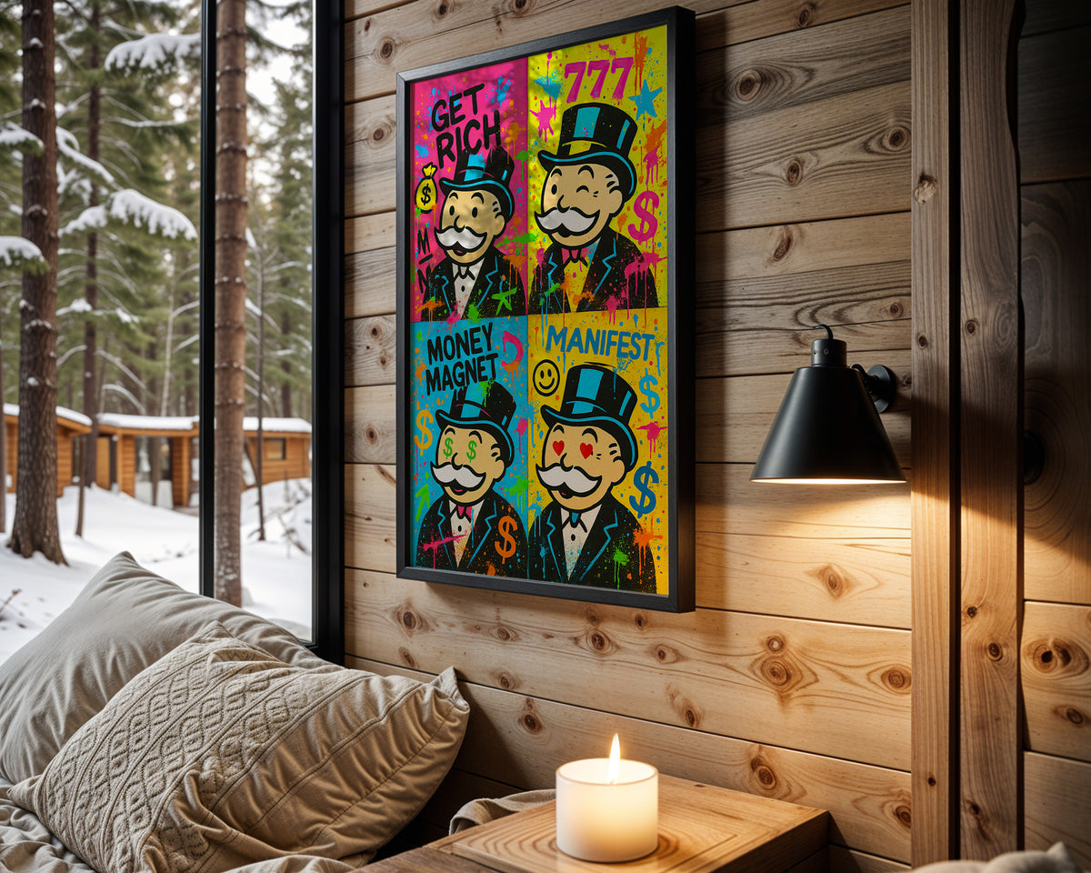 Money Magnet wall art in cabin interior