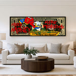 Money Moves panoramic wall art shown in a living room